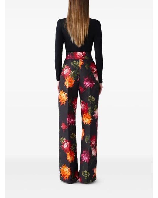 Carolina Herrera Red Diane Chrysanthemum-Print Trousers