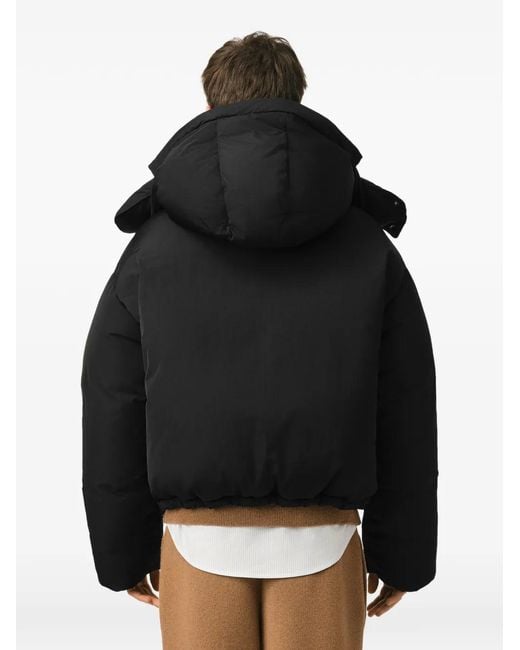AMI Black Hooded Nylon And Cotton Down Jacket With Ami De Coeur for men