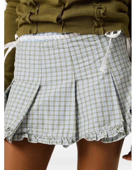 Miu Miu White Pleated Check Miniskirt