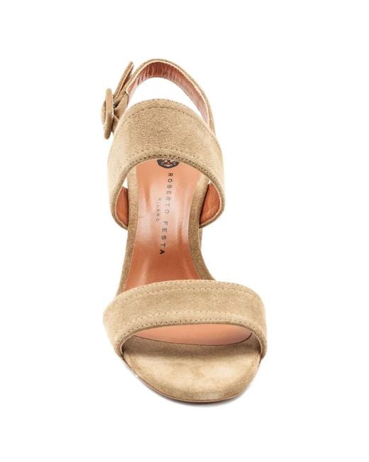 Roberto Festa Natural Puma Suede Adjustable-Strap Sandals