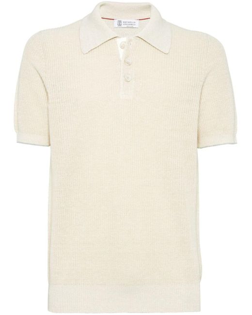 Brunello Cucinelli Natural Ribbed-knit Polo Shirt for men