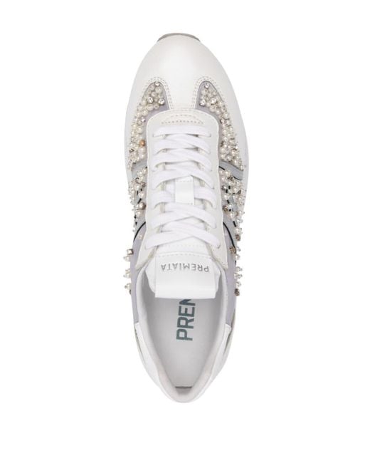 Premiata Beth Sneakers Verfraaid Met Imitatieparel in het White