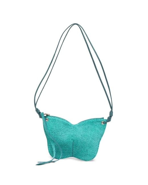 Borbonese Blue Mini Borboleta Pebbled-Effect Shoulder Bag