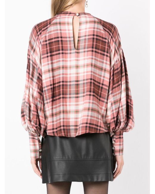 Olympiah Pink Check-print Round Neck Blouse