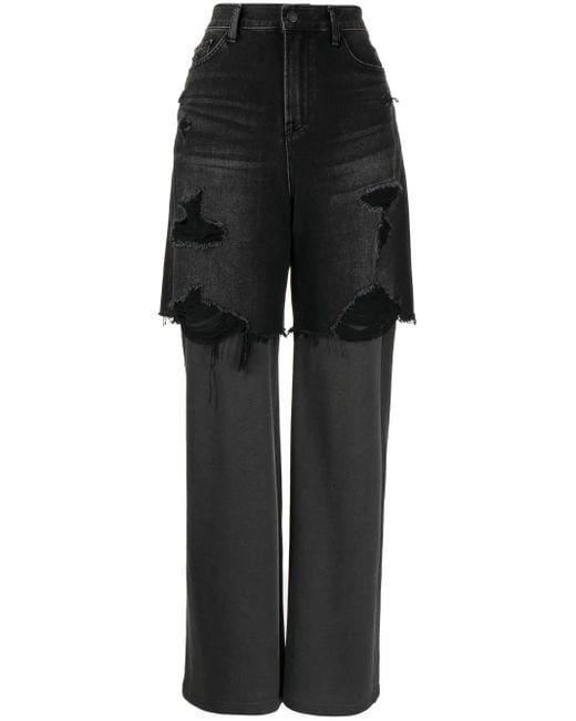 Goen.J Black Distressed Straight-Leg Jeans