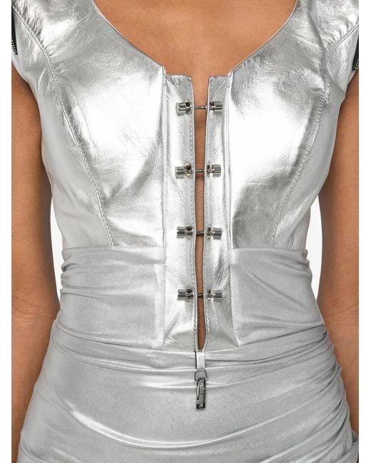 MITILIANE COUTURE White Piercing Leather-Panel Mini Dress