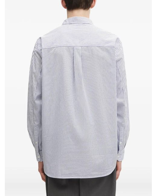 Neighborhood Gray Striped-Pattern Logo-Patch Shirt for men