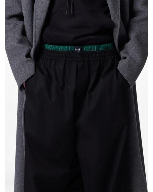 MSGM Black Logo-Patch Layered-Waistband Trousers for men