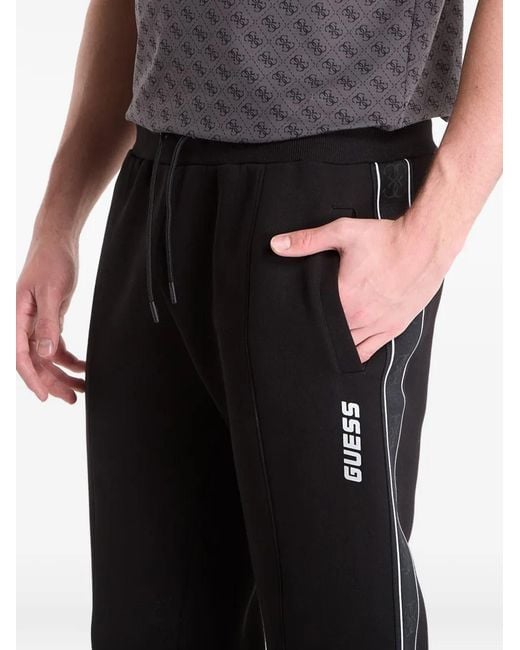 Guess Black Jogger Side-Stripe Track Pants for men