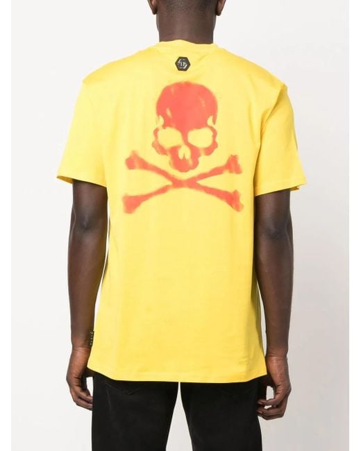 Philipp Plein Yellow Skull-Print Detail T-Shirt for men