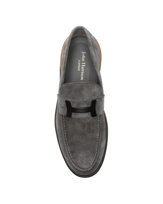 JOHN HARRISON Gray Logo-Plaque Suede Loafers for men