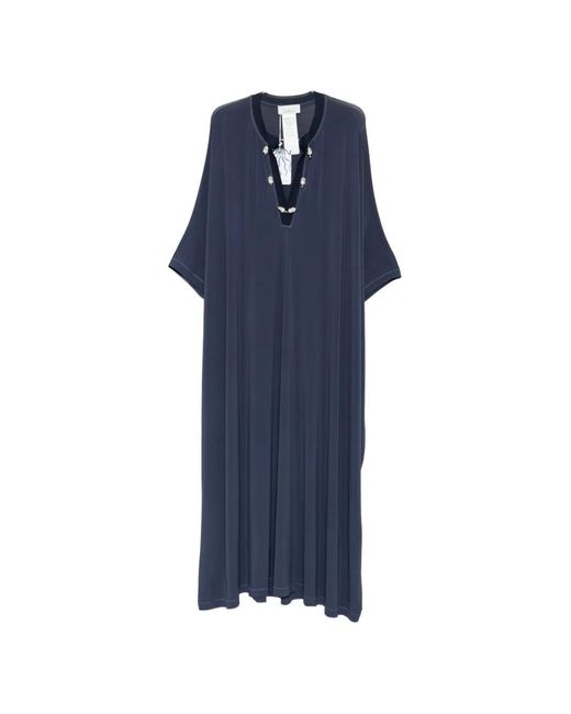 Marina Rinaldi Blue Pearl-Embellished Kaftan Maxi Dress