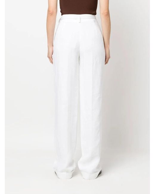 Ralph Lauren White Stamford Linen Pleated Trousers