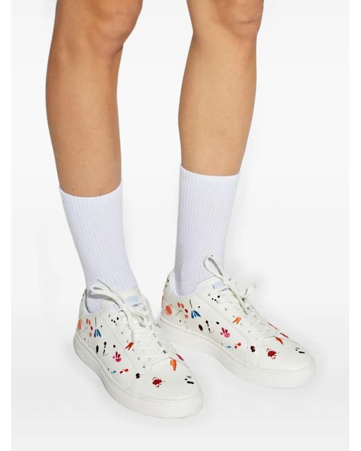 Paul Smith White Floral Leather Sneakers