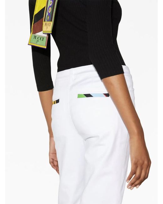 Emilio Pucci White Fringe-Detailing Cropped Trousers