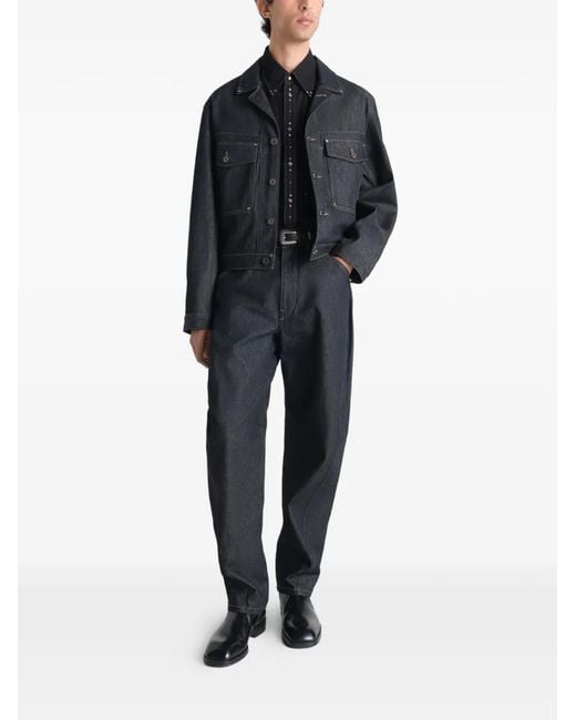 Lemaire Black Trucker Jacket With Studs for men