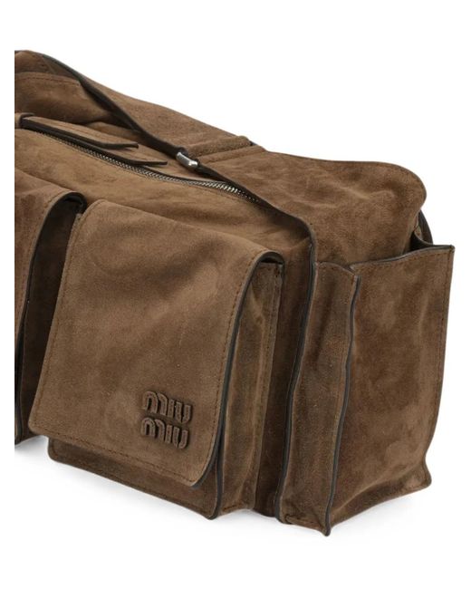 Miu Miu Brown Utilitaire Suede Shoulder Bag