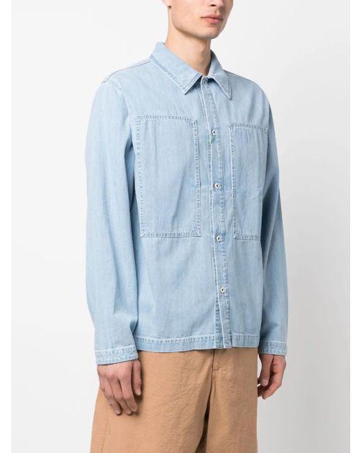 KENZO Blue Patch-Design Denim Shirt for men