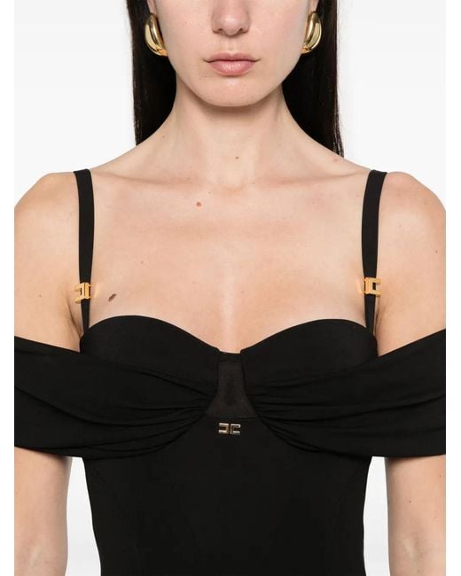 Elisabetta Franchi Black Corset Style Crepe Maxi Dress