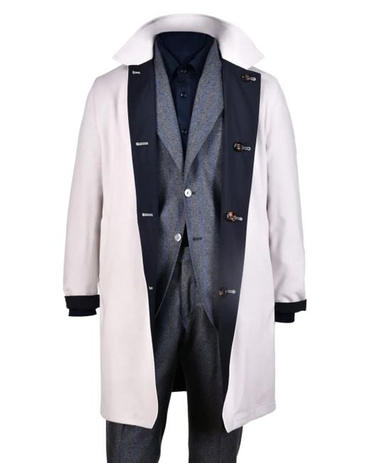 Kiton Blue Peak-Lapels Reversible Raincoat for men