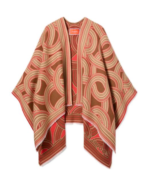 LaDoubleJ Orange Soul Fringed Patterned Poncho