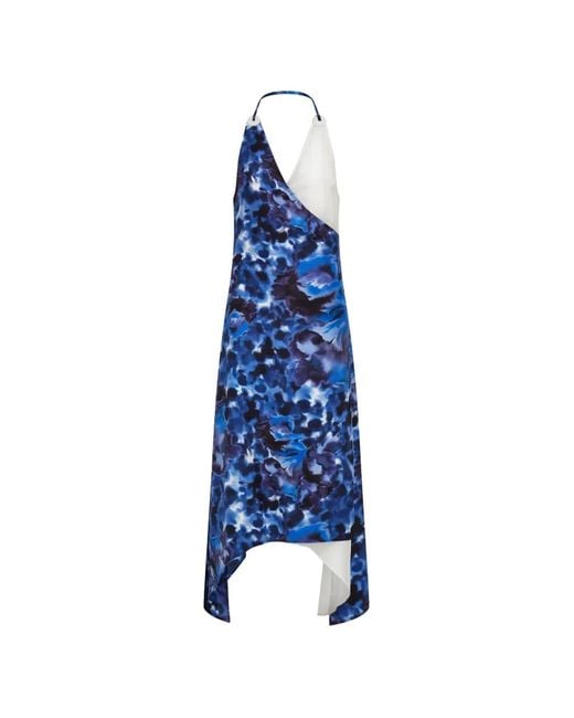 Ferragamo Blue Carnation-Print Wrap Dress
