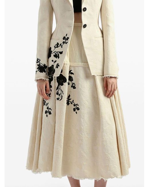 Erdem Natural Neutral Floral-embroidered Pleated Skirt