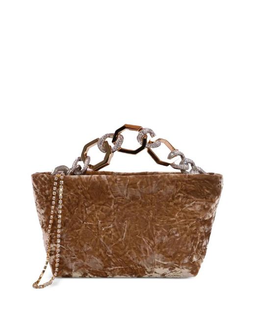 Gedebe Brown Crystal-Embellished Chain-Handle Tote Bag