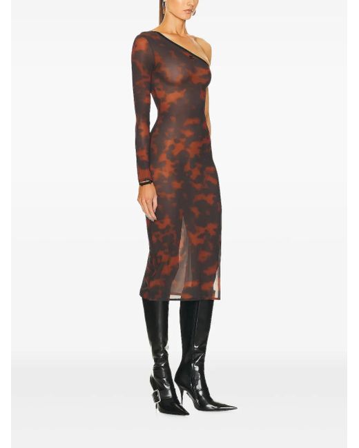 Courreges Brown Abstract-Pattern Print Midi Dress
