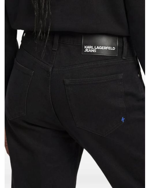 Karl Lagerfeld Black High-Rise Straight Coated Jeans