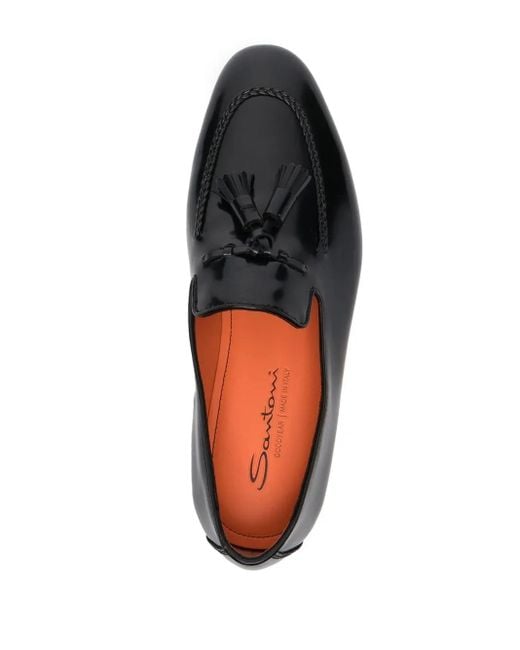 メンズ Santoni タッセル レザーローファー Black