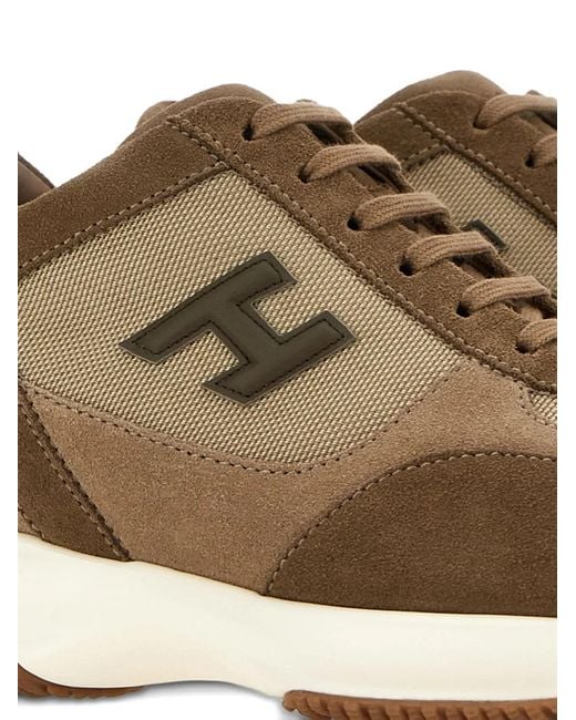 Hogan Brown Interactive Logo-Patch Sneakers for men