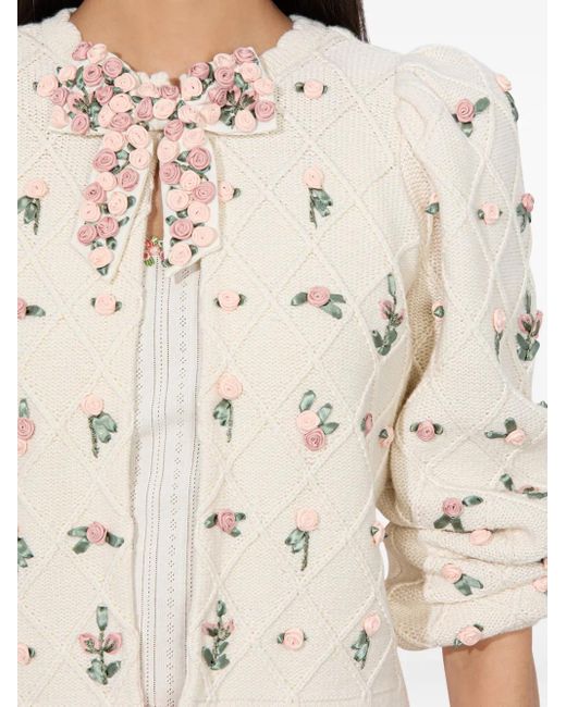 Alice + Olivia White Kitty Cardigan mit Blumen