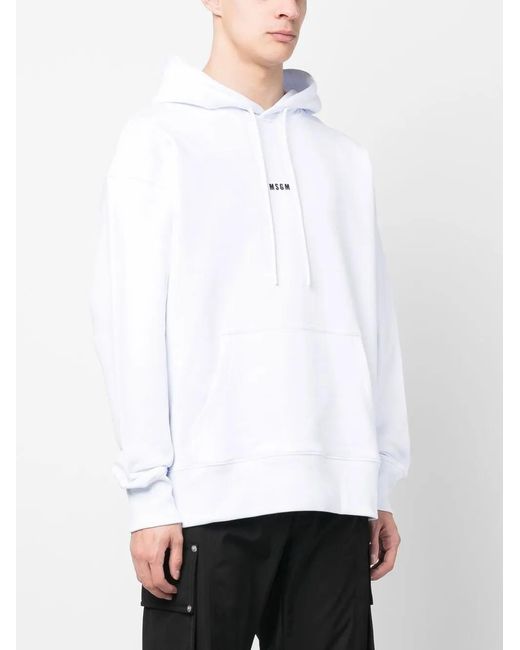 MSGM White Logo-Print Hoodie for men