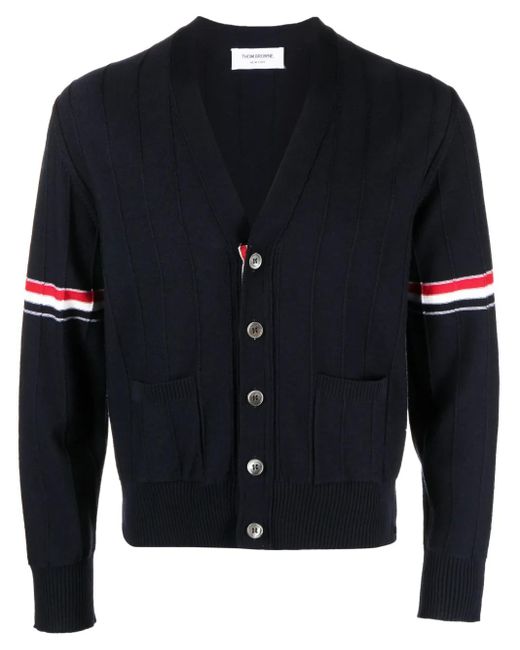 Cardigan Con Scollo A V Rwb di Thom Browne in Blue da Uomo