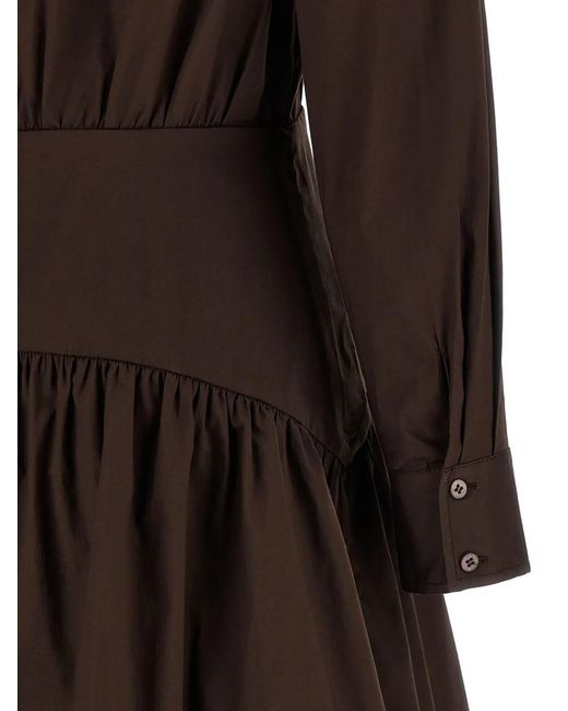 Staud Brown Rocco Button Long-Sleeve Midi Dress