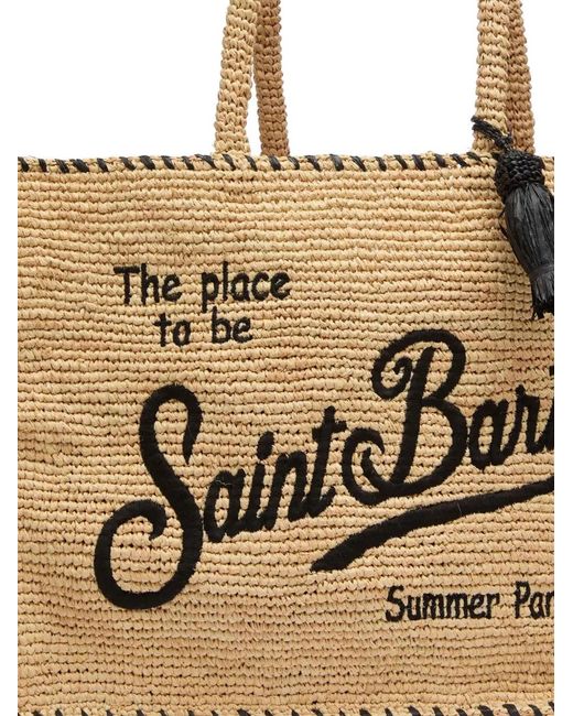 Mc2 Saint Barth Natural Sac À Main En Raphia À Broderies