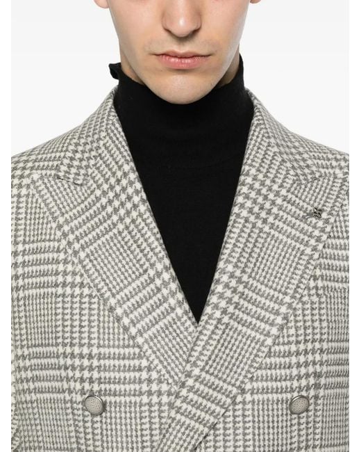 Tagliatore White Double-Breasted Check-Pattern Blazer for men
