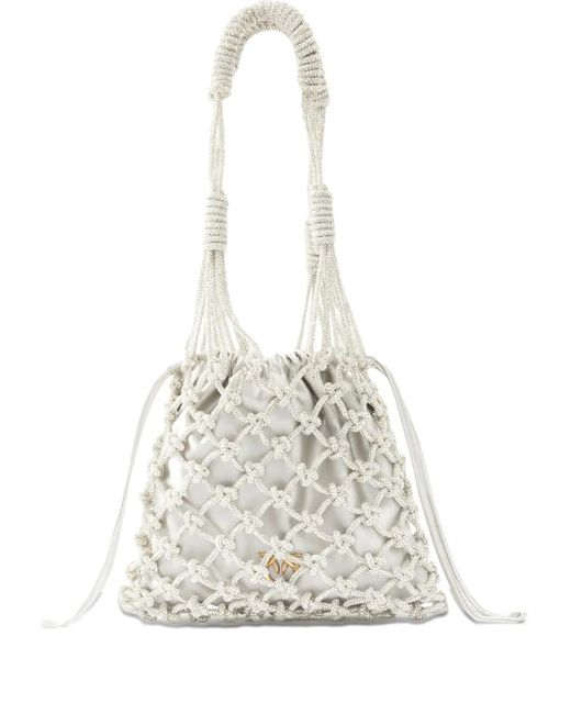 Pinko White Woven Mesh Bucket Bag