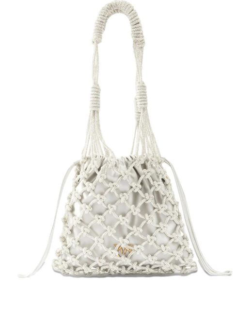 Pinko White Woven Mesh Bucket Bag