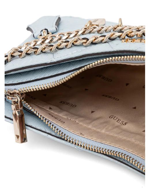Guess Blue Libby Quilted Charm-Detail Shoulder Bag