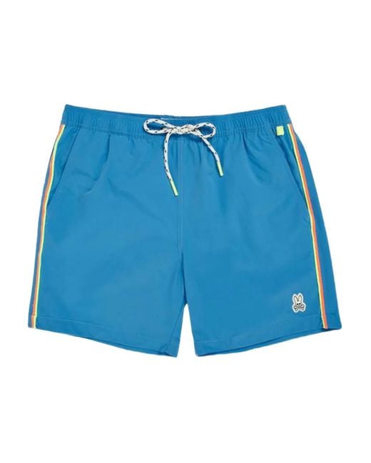 Psycho Bunny Men's Blue Rushup Side-Stripe Swim Shorts