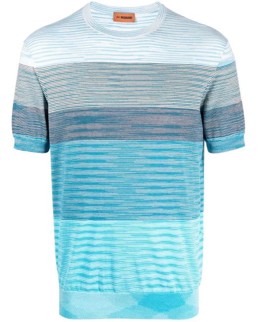 Missoni Blue Striped Cotton T-shirt for men