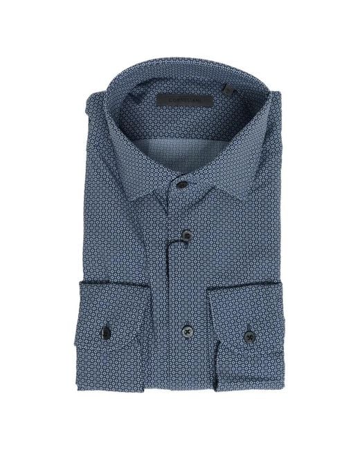 Corneliani Blue Patterned Stretch Shirt for men