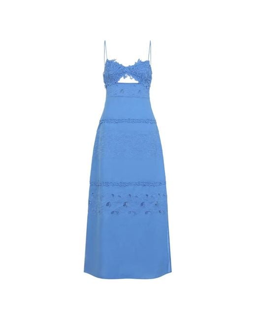 Ermanno Scervino Blue Lace-Trimmed Cut-Out Midi Dress