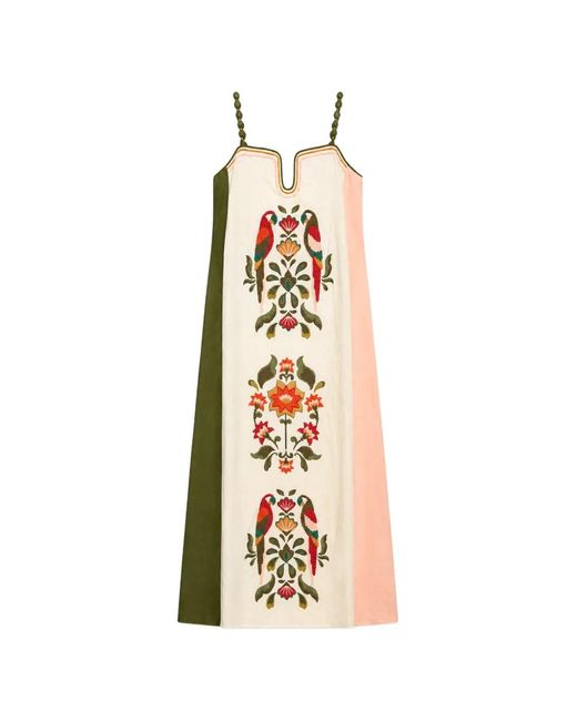 Farm Rio White Embroidered Colour-Block Maxi Dress