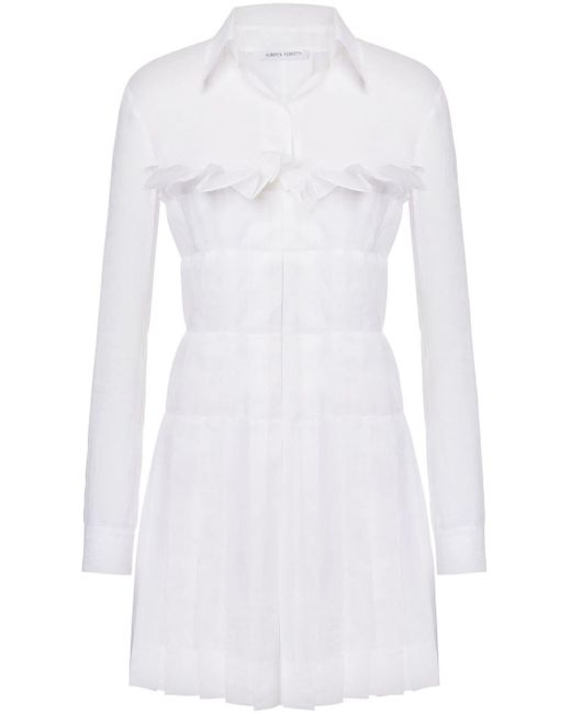 Alberta Ferretti Gedrapeerde Katoenen Mini-jurk in het White
