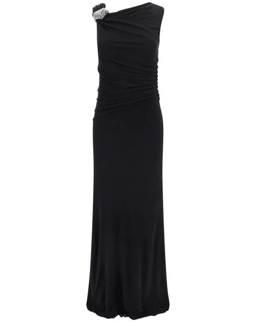 Alexander McQueen Black Asymmetrische Robe Aus Strukturiertem Jersey Mit Raffungen Und Kristallen