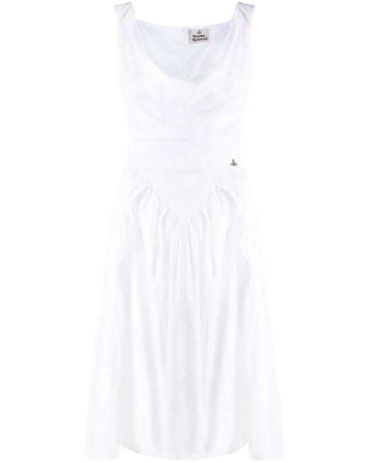 Vivienne Westwood White Sunday Cowl-Neck Cotton Midi Dress