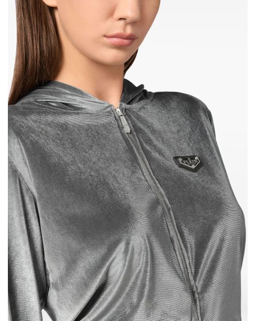 Philipp Plein Gray Strass Skull Hoodie